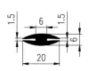 20 × 6/1,5/1,5 mm EPDM 70 / H-Profil 