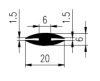 20 x 6/1,5/1,5 mm, PVC 65, H-Profil